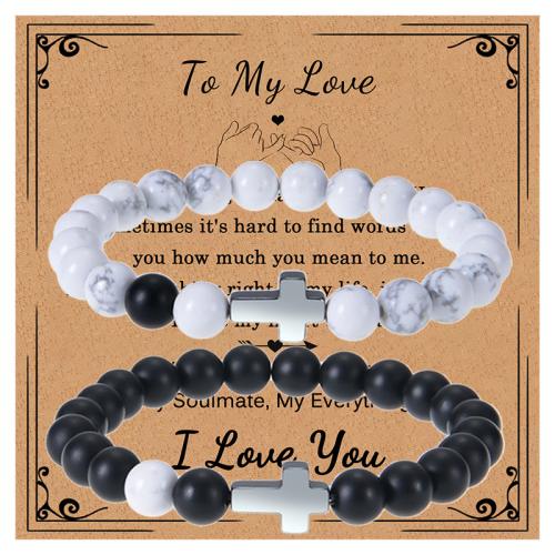 Gemstone Bracelets, Abrazine Stone, with Howlite & Elastic Thread & 304 Stainless Steel, Vacuum Ion Plating, different styles for choice & for couple, more colors for choice, Sold By PC