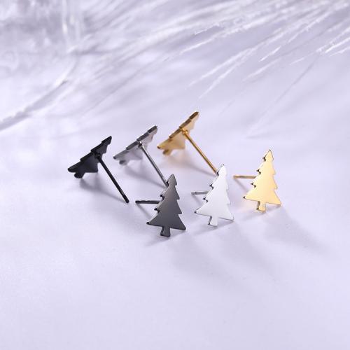 Stainless Steel Stud Earrings 304 Stainless Steel Christmas Tree Vacuum Ion Plating for woman Sold By Pair