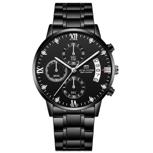 alliage de zinc bracelet de montre, avec cuir PU & verre & Acier inoxydable 304, Rond, Placage, Résistant à l’eau de vie & mouvement chinoise & styles différents pour le choix & pour homme, 220x43mm, Vendu par PC