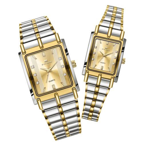 304 rustfrit stål Watch Bracelet, med Glas & Zinc Alloy, Square, forgyldt, Livsbestandig & forskellige stilarter for valg & for par & med rhinestone, Solgt af PC