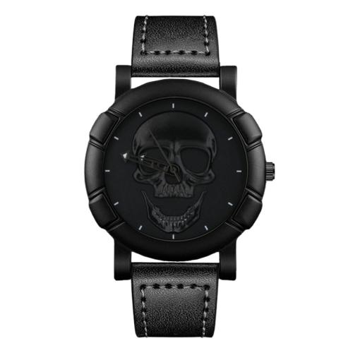 aleación de zinc Pulsera de reloj, con Cuero de PU & Vidrio, Calavera, chapado, movimiento chino & diferentes estilos para la opción & para hombre, longitud aproximado 210 mm, Vendido por UD