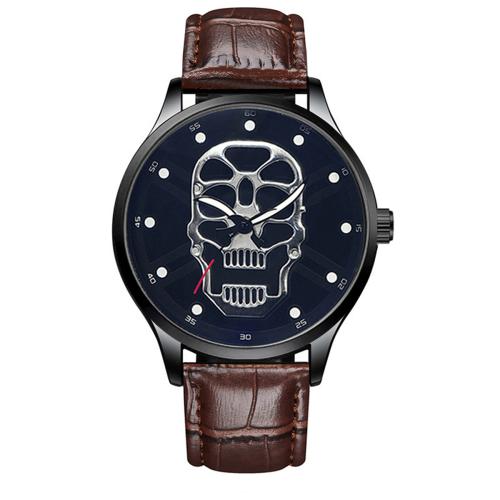 aleación de zinc Pulsera de reloj, con Cuero de PU & Vidrio & acero inoxidable 304, Calavera, chapado, movimiento chino & diferentes estilos para la opción & para hombre, longitud:aproximado 22 cm, Vendido por UD