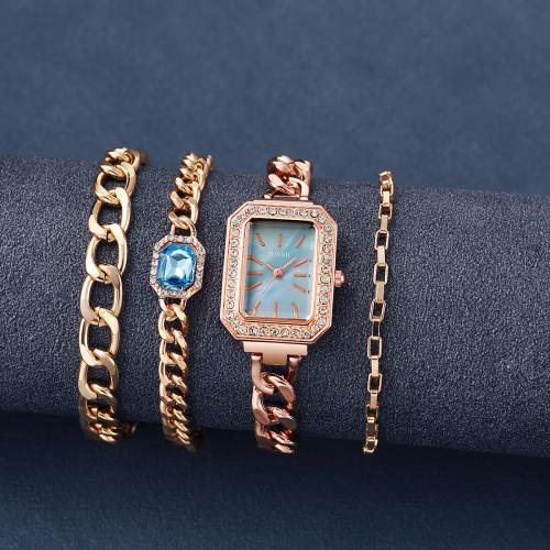 alliage de zinc Set de bracelet, montre & Bracelet, avec verre & Acier inoxydable 304, Placage, 4 pièces & pour femme & avec strass, plus de couleurs à choisir, Longueur Environ 18-24 cm, Vendu par fixé