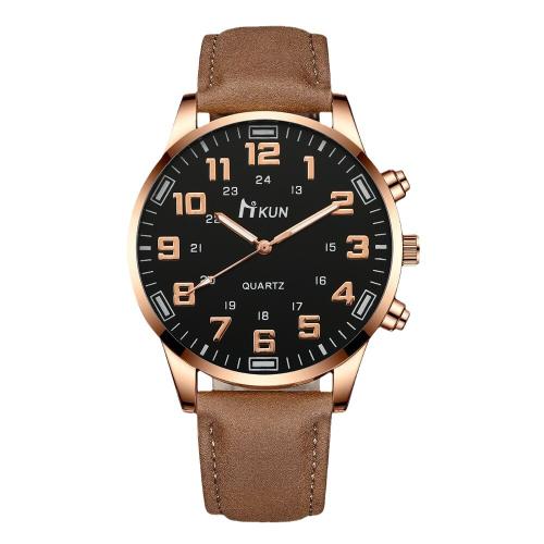 alliage de zinc bracelet de montre, avec cuir PU & verre & Acier inoxydable 304, Rond, Placage, mouvement chinoise & styles différents pour le choix & pour homme, Vendu par PC