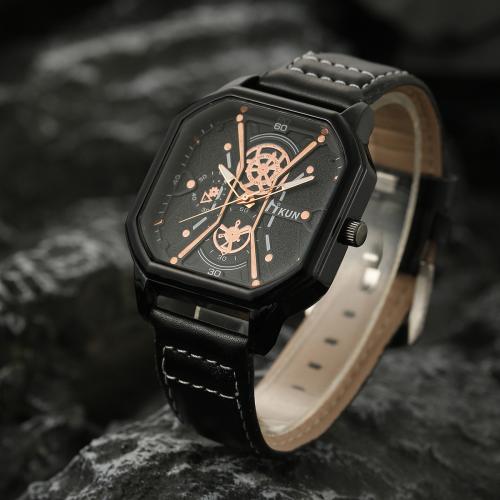 Tibetan Style Watch Bracelet, with PU Leather & Glass & 304 Stainless Steel, Geometrical Pattern, plated, different styles for choice & for man, Sold By PC