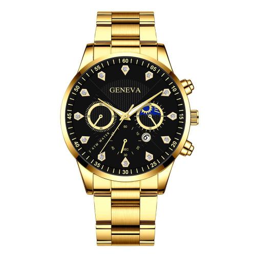 Zinc Alloy Watch Bracelet with Glass & 304 Stainless Steel Round gold color plated Chinese movement & for man & with rhinestone Sold By PC