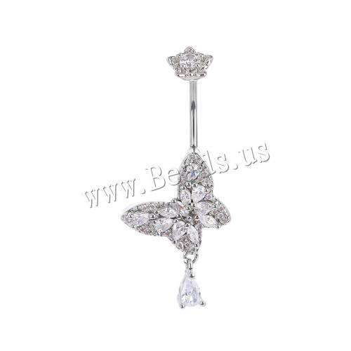 Stainless Steel Belly Ring, 304 Stainless Steel, Unisex & micro pave cubic zirconia, original color, rod length 10mm, Sold By PC