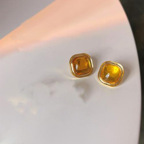 Tibetan Style Stud Earring, with Resin, fashion jewelry & for woman, yellow, 18mm, Sold By Pair