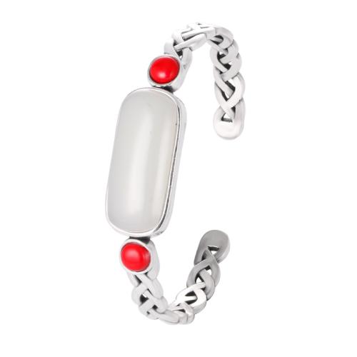 Brass Bracelet & Bangle, with Hetian Jade, silver color plated, fashion jewelry & for woman, Inner Diameter:Approx 55mm, Sold By PC