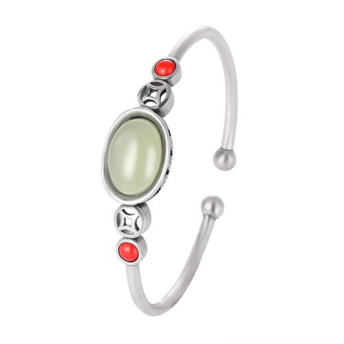 Brass Bracelet & Bangle, with Hetian Jade, fashion jewelry & for woman, silver color, Inner Diameter:Approx 58mm, Sold By PC