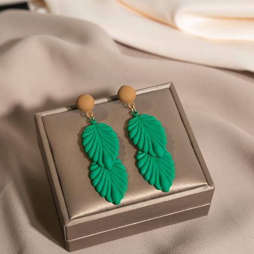 Boucle d'oreille dormeuse en alliage de zinc, bijoux de mode & pour femme, vert, 65x20mm, Vendu par paire