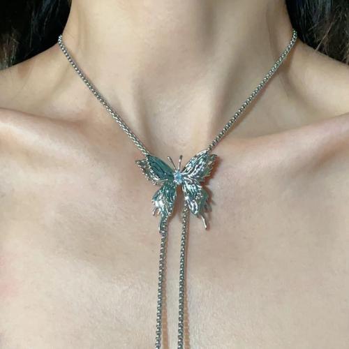 Collier de bijoux en alliage de zinc, Réglable & bijoux de mode & pour femme & avec strass, argent, Longueur Environ 80 cm, Vendu par PC