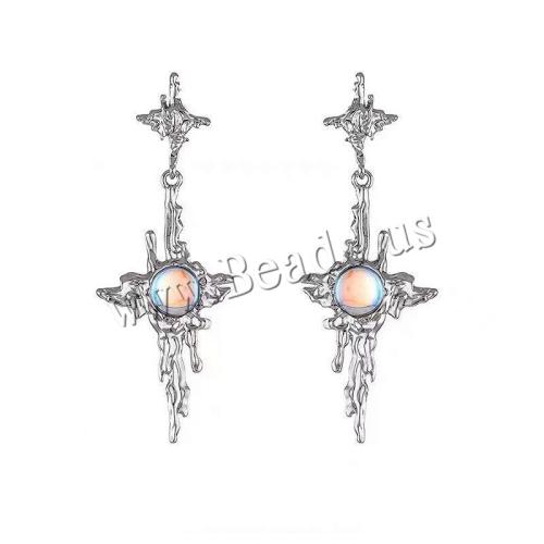 Boucle d'oreille dormeuse en alliage de zinc, avec Opaline, bijoux de mode & pour femme, argent, 72x29mm, Vendu par paire