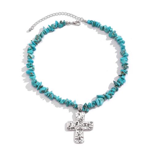 Collier turquoise de mode, alliage de zinc, avec turquoise, avec 7cm chaînes de rallonge, bijoux de mode & pour femme, plus de couleurs à choisir, Longueur:Environ 35 cm, Vendu par PC