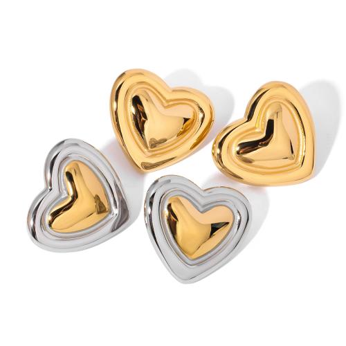 Stainless Steel Stud Earrings, 304 Stainless Steel, Heart, Vacuum Ion Plating, fashion jewelry & for woman, more colors for choice, 27x30.20mm, Sold By Pair