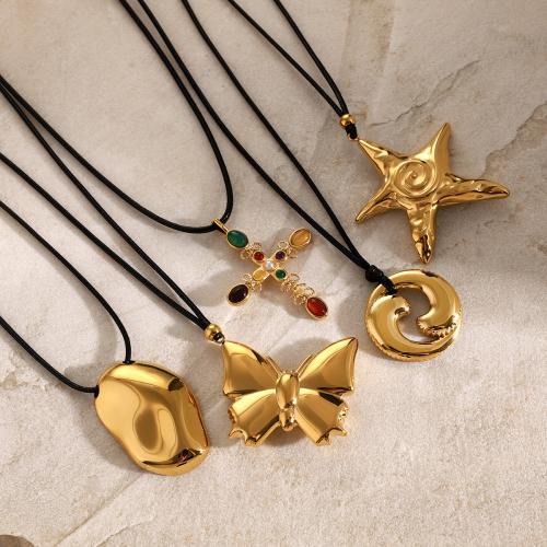 Collier de bijoux en acier inoxydable, Acier inoxydable 304, avec corde de cire, Plaqué or 18K, bijoux de mode & styles différents pour le choix & pour femme, doré, Vendu par PC