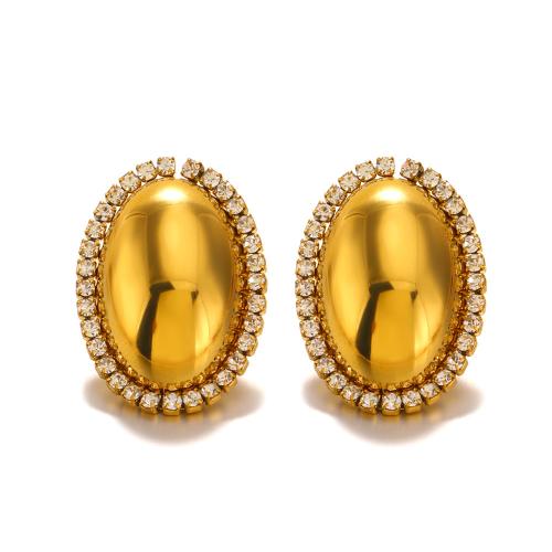 Stainless Steel Stud Earrings, 304 Stainless Steel, fashion jewelry & for woman & with rhinestone, golden, 21x30mm, Sold By Pair