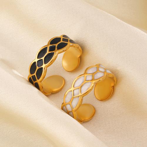 Enamel Stainless Steel Finger Ring 304 Stainless Steel fashion jewelry & for woman golden Sold By PC