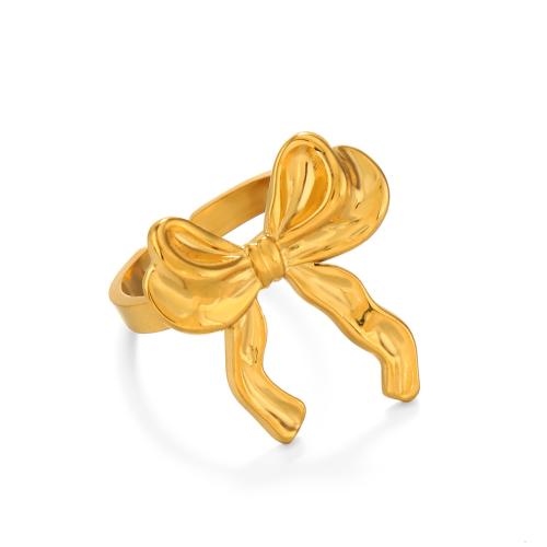 Anillo de dedo de acero inoxidable, acero inoxidable 304, Lazo, 18K chapado en oro, Joyería & para mujer, dorado, Vendido por UD