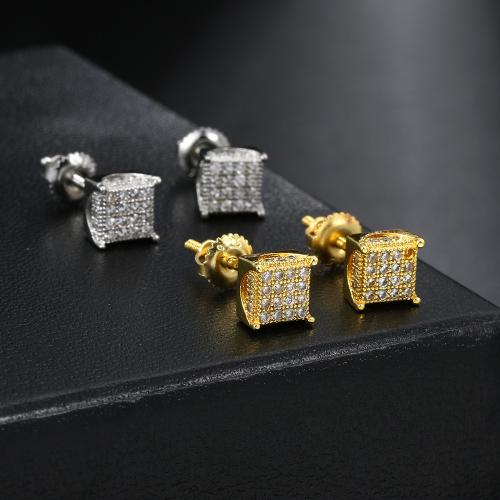 Cubic Zirconia Micro Pave Latão Brinco, cobre, joias de moda & micro pavimento em zircônia cúbica & para mulher, Mais cores pare escolha, 5x5mm, vendido por par