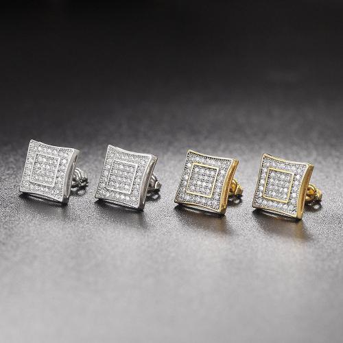 Boucles d'oreilles en laiton zircon cubique pavent, bijoux de mode & pavé de micro zircon & pour femme, plus de couleurs à choisir, 10x10mm, Vendu par paire