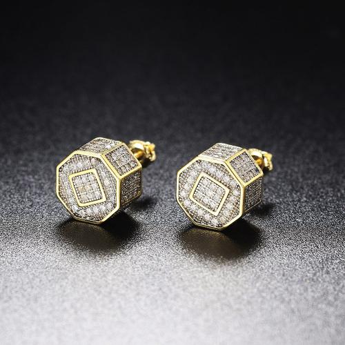 Cubic Zirconia Micro Pave Latão Brinco, cobre, joias de moda & micro pavimento em zircônia cúbica & para mulher, Mais cores pare escolha, 10x10mm, vendido por par