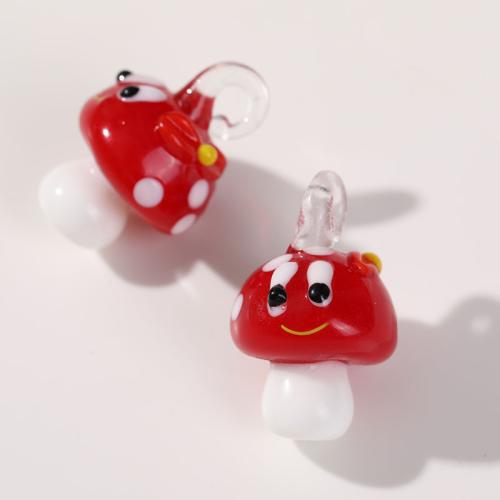 Fashion Lampwork Hangers, paddestoel, hand tekenen, DIY & glazuur, rood, 28x27mm, Ca 100pC's/Bag, Verkocht door Bag