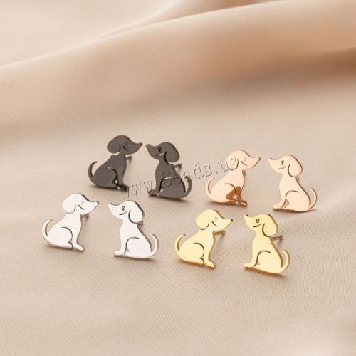 Stainless Steel Stud Earrings, 304 Stainless Steel, Dog, plated, for woman, more colors for choice, 12x10mm, Sold By Pair