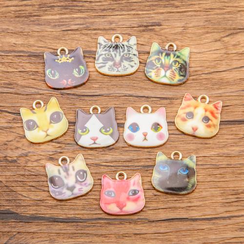 Pendentifs animaux en alliage de zinc, chat, Placage de couleur d'or, DIY & modèles différents pour le choix & émail, plus de couleurs à choisir, protéger l'environnement, sans nickel, plomb et cadmium, 100PC/sac, Vendu par sac