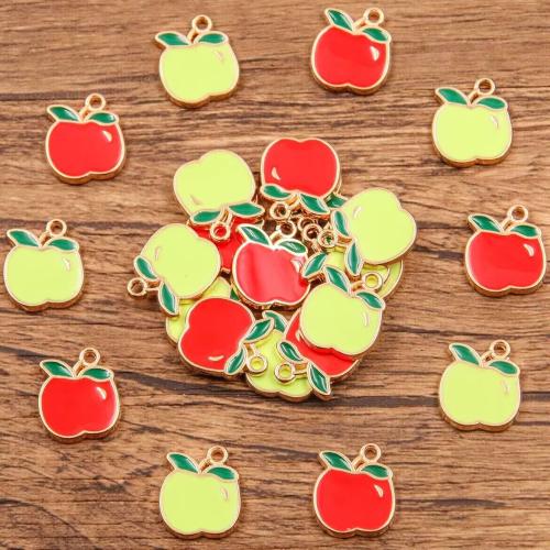 Zinc Alloy Enamel Pendants Apple gold color plated DIY nickel lead & cadmium free Sold By Bag