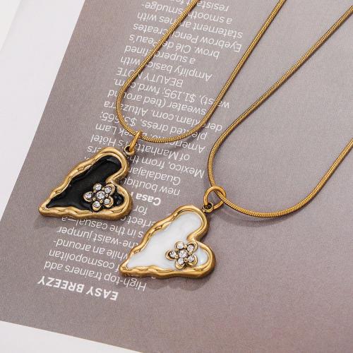 Stainless Steel Jewelry Necklace, 304 Stainless Steel, with 5CM extender chain, Heart, gold color plated, for woman & enamel & with rhinestone, more colors for choice, Length:45 cm, Sold By PC