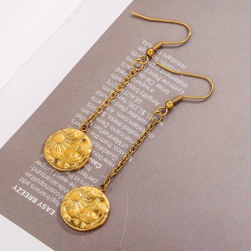 Stainless Steel Drop Earring, 304 Stainless Steel, Round, gold color plated, for woman, 67.50mm, Sold By Pair