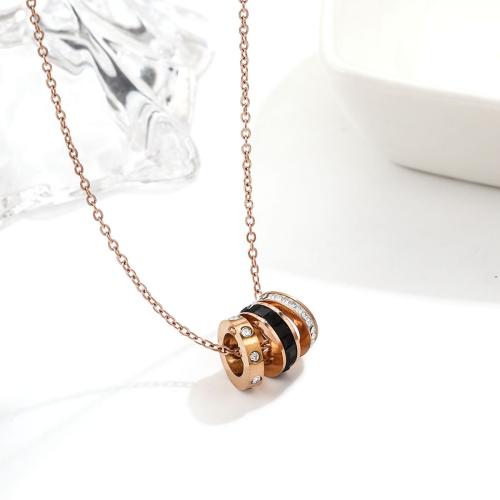 Stainless Steel Jewelry Necklace, 304 Stainless Steel, with 5CM extender chain, Round, gold color plated, for woman & with rhinestone, Length:45 cm, Sold By PC