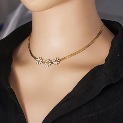 Stainless Steel Jewelry Necklace 304 Stainless Steel with 5CM extender chain Flower gold color plated for woman & enamel white Length 40 cm Sold By PC