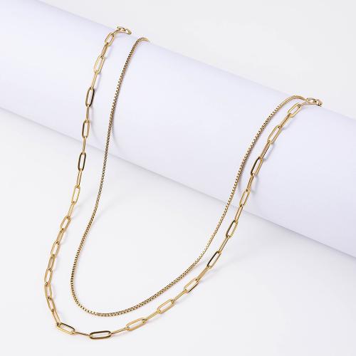 Corrente de colar, Aço inoxidável 304, with 5cm extender chain, cromado de cor dourada, joias de moda, dourado, comprimento 40 cm, vendido por PC