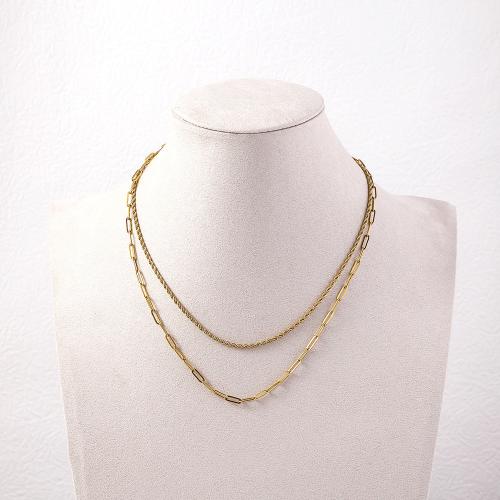 Chaîne collier , Acier inoxydable 304, avec 5cm chaînes de rallonge, Placage de couleur d'or, bijoux de mode, doré, Longueur:40 cm, Vendu par PC