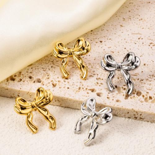 Stainless Steel Stud Earrings 304 Stainless Steel Bowknot plated fashion jewelry Sold By Pair