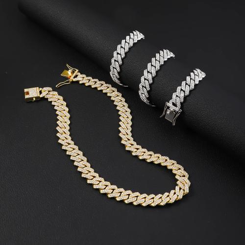 Zinc Alloy Jewelry Necklace plated fashion jewelry & with rhinestone nickel lead & cadmium free Length 45 cm Sold By PC