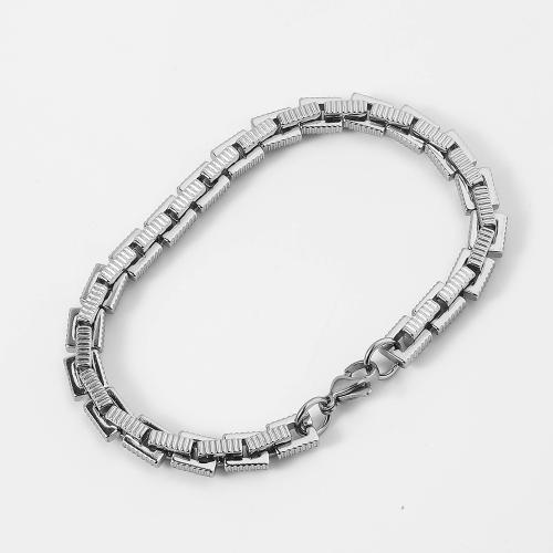 Bracelet d'acier titane, Placage de couleur argentée, bijoux de mode, argent, 6x6mm, Longueur:22 cm, Vendu par PC