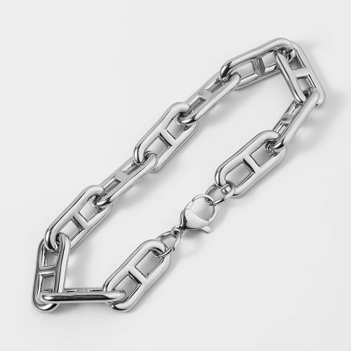 Bracelet d'acier titane, Placage de couleur argentée, bijoux de mode, argent, 10x10mm, Longueur:22 cm, Vendu par PC