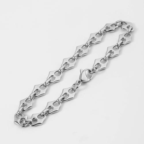 Bijoux bracelet en acier inoxydable, Acier inoxydable 304, Placage de couleur argentée, bijoux de mode, argent, 8x2mm, Longueur:21 cm, Vendu par PC