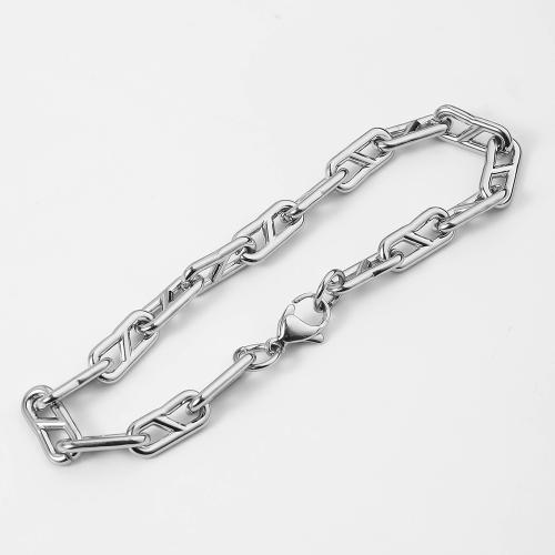 Bracelet d'acier titane, Placage de couleur argentée, bijoux de mode, argent, 6x6mm, Longueur:21 cm, Vendu par PC