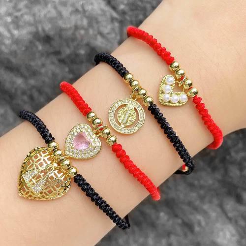 Cubic Zirconia Micro Pave Brass Bracelet, with Nylon Cord, with 4cm extender chain, plated, fashion jewelry & different designs for choice & micro pave cubic zirconia, more colors for choice, nickel, lead & cadmium free, Length:21 cm, Sold By PC