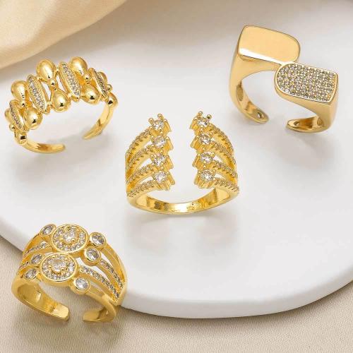 Cubic Zirconia Micro Pave Brass Ring gold color plated fashion jewelry & micro pave cubic zirconia golden nickel lead & cadmium free Sold By PC