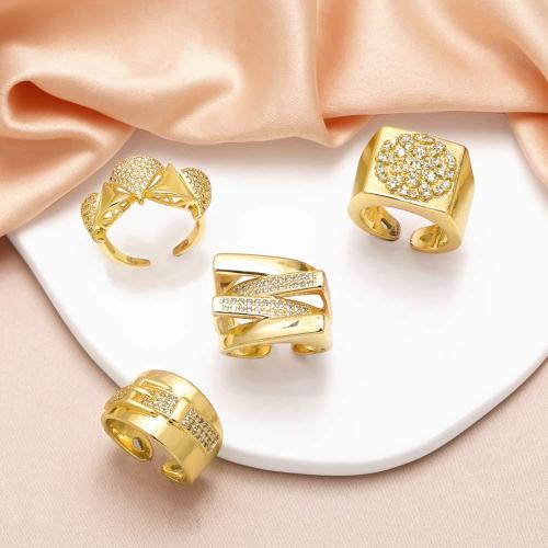 Cubic Zirconia Micro Pave Brass Ring gold color plated fashion jewelry & micro pave cubic zirconia golden nickel lead & cadmium free Sold By PC