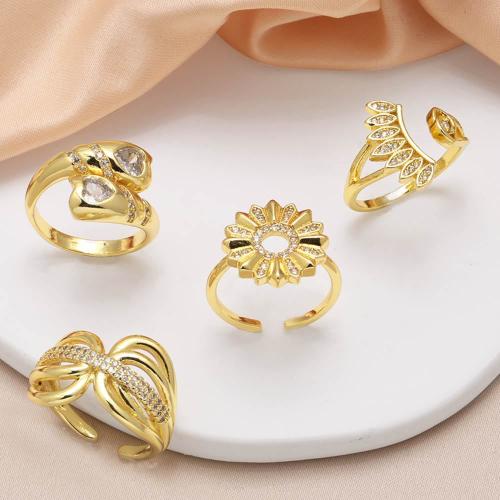 Cúbicos Circonia Micro Pave anillo de latón, metal, chapado en color dorado, Joyería & diferentes patrones para la opción & micro arcilla de zirconia cúbica, dorado, libre de níquel, plomo & cadmio, Vendido por UD