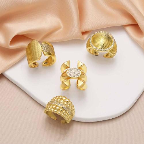 Cubic Zirconia Micro Pave Brass Ring gold color plated fashion jewelry & micro pave cubic zirconia golden nickel lead & cadmium free Sold By PC