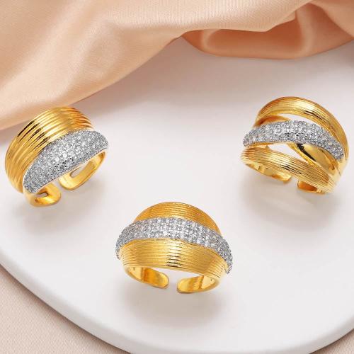 Cubic Zirconia Micro Pave Brass Ring, gold color plated, fashion jewelry & different designs for choice & micro pave cubic zirconia, golden, nickel, lead & cadmium free, Sold By PC