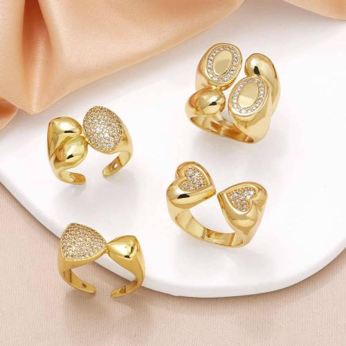 Cubic Zirconia Micro Pave Brass Ring gold color plated fashion jewelry & micro pave cubic zirconia golden nickel lead & cadmium free Sold By PC