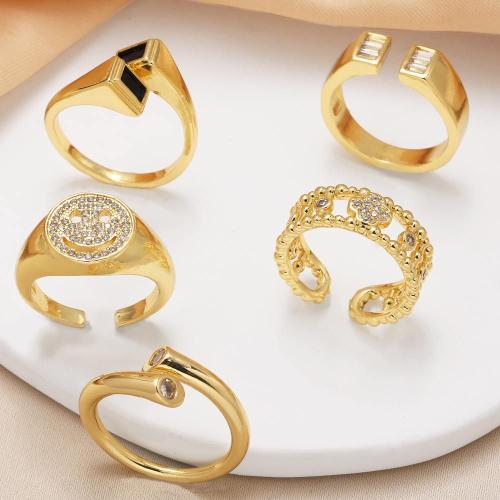 Cúbicos Circonia Micro Pave anillo de latón, metal, chapado en color dorado, Joyería & diferentes patrones para la opción & micro arcilla de zirconia cúbica, dorado, libre de níquel, plomo & cadmio, Vendido por UD